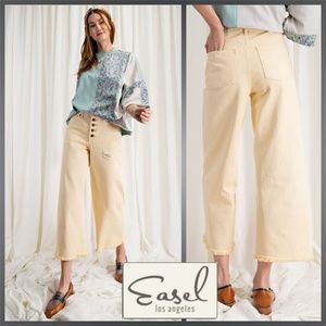 EASEL "She's Something Else" Cropped Flared Denim Pants W/Distressing & Raw Hem